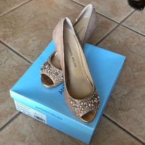 Jeweled peep toe heel